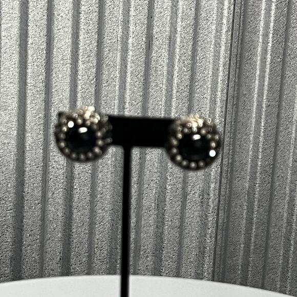 Black Rhinestone Stud Earrings Vintage Cluster Dome Round Sparkle Glam - Picture 8 of 9